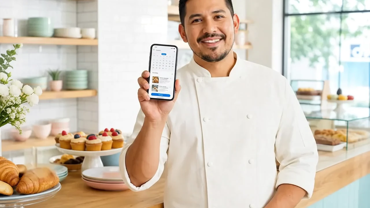 Właściciel restauracji prezentuje profil mobilny